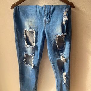 Fashion Nova high waisted distressed jeans medium wash